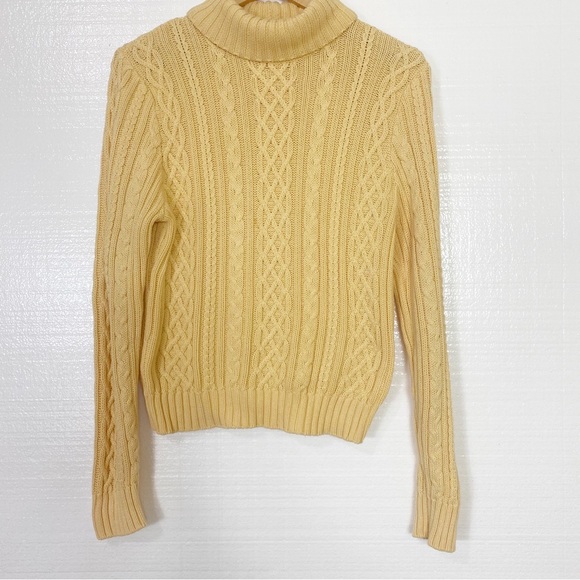 Wainscott Mustard Yellow Cableknit Cotton Sweater Size Large - Picture 2 of 9